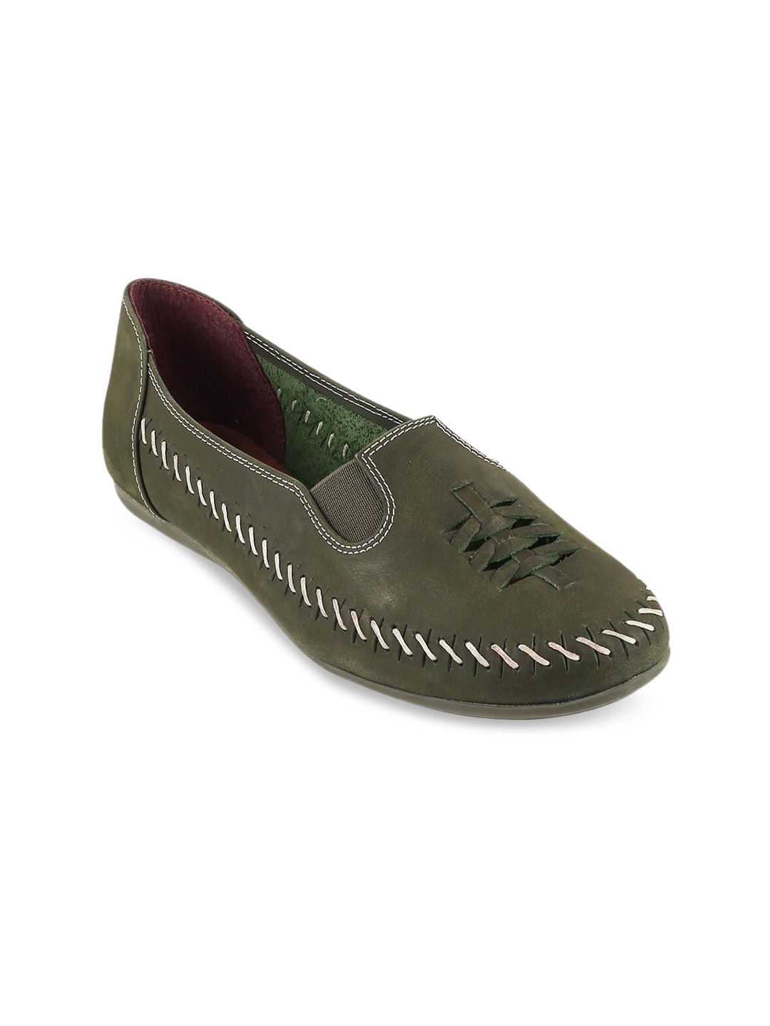 

Catwalk Textured Leather Ballerinas, Olive