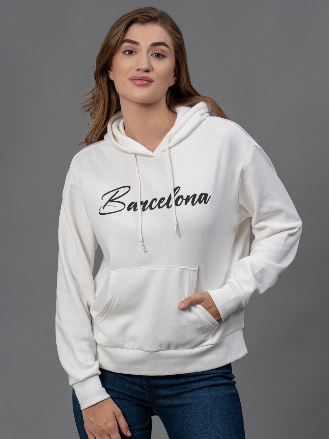 

Red Tape Typography Printed Hooded Sweatshirt, Off white