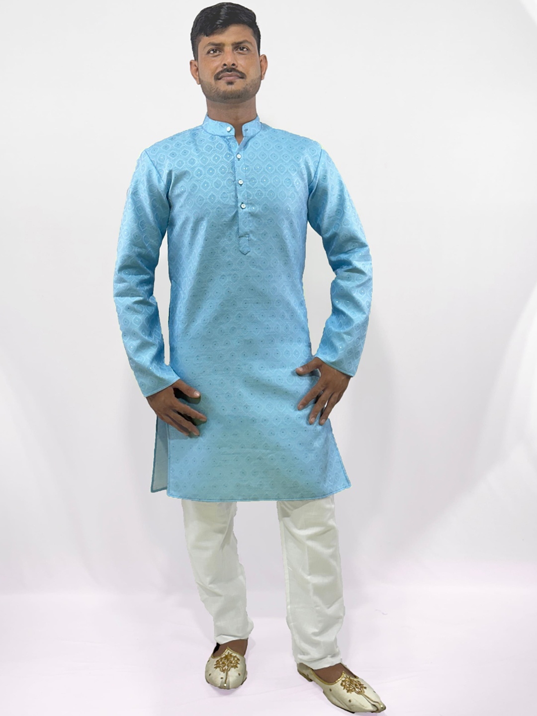 

amzira Floral Woven Design Regular Kurta With Pyjamas, Blue
