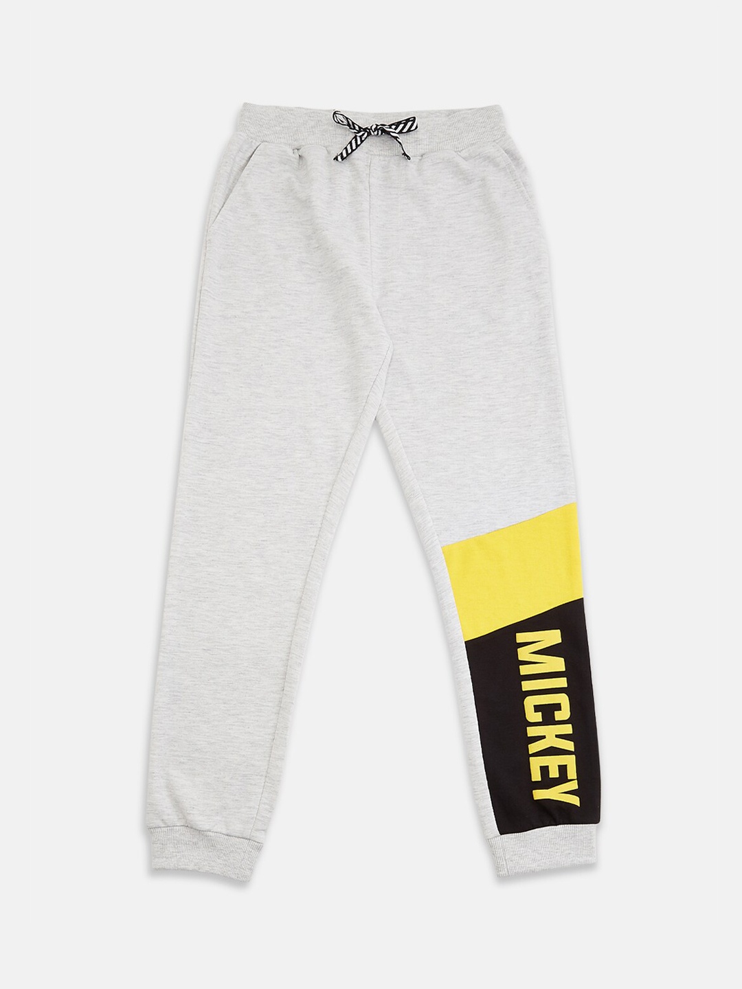 

Pantaloons Junior Boys Mickey Mouse Printed Mid-Rise Cotton Joggers, Grey melange