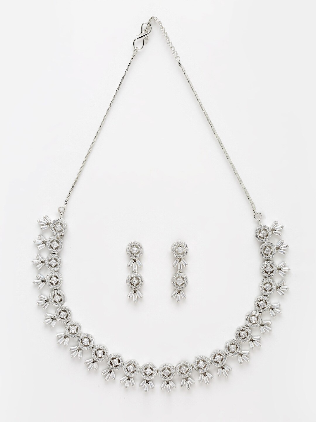 

Anouk Rhodium-Plated AD-Studded Necklace & Earrings, Silver