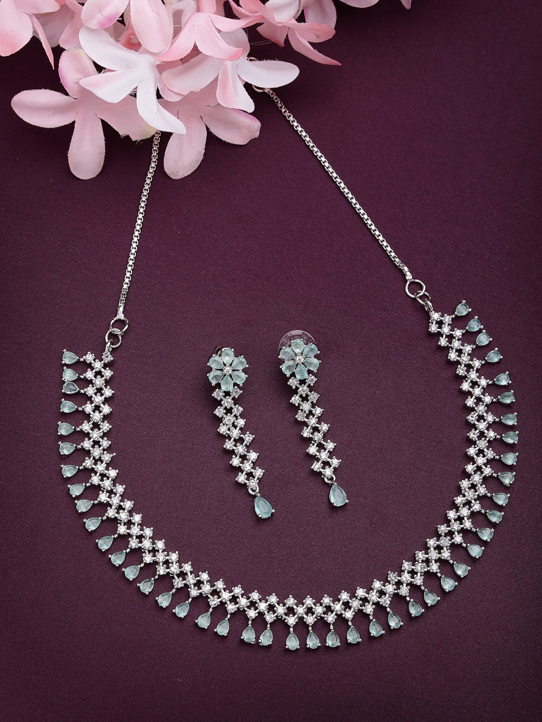 

Anouk Rhodium-Plated AD-Studded Necklace & Earrings, Silver