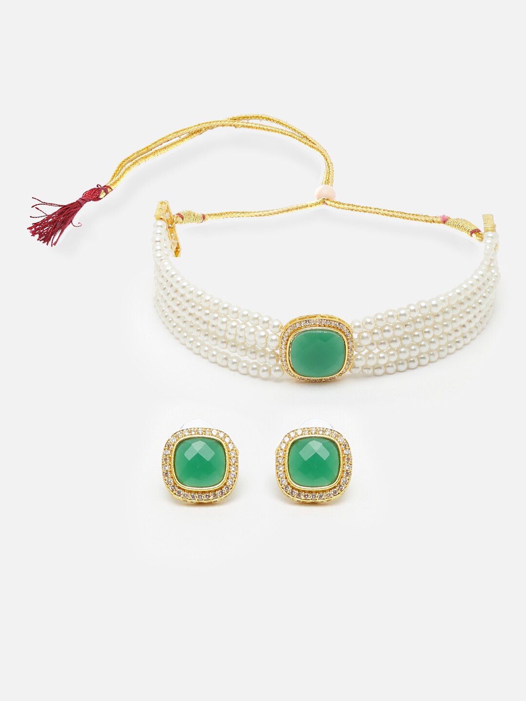 

Anouk Gold-Plated AD-Studded & Beaded Necklace & Earrings
