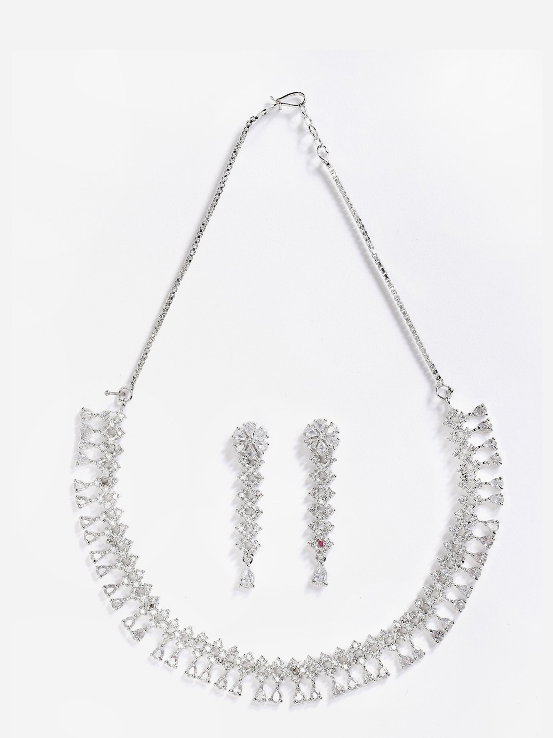 

Anouk Rhodium-Plated AD-Studded Necklace & Earrings, Silver