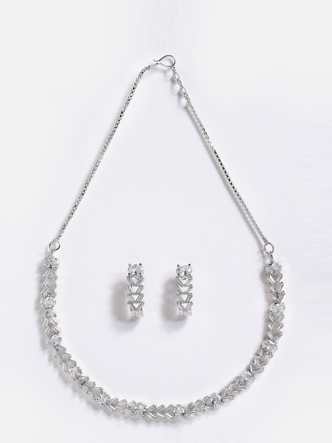 

Anouk Rhodium-Plated AD-Studded Necklace & Earrings, Silver