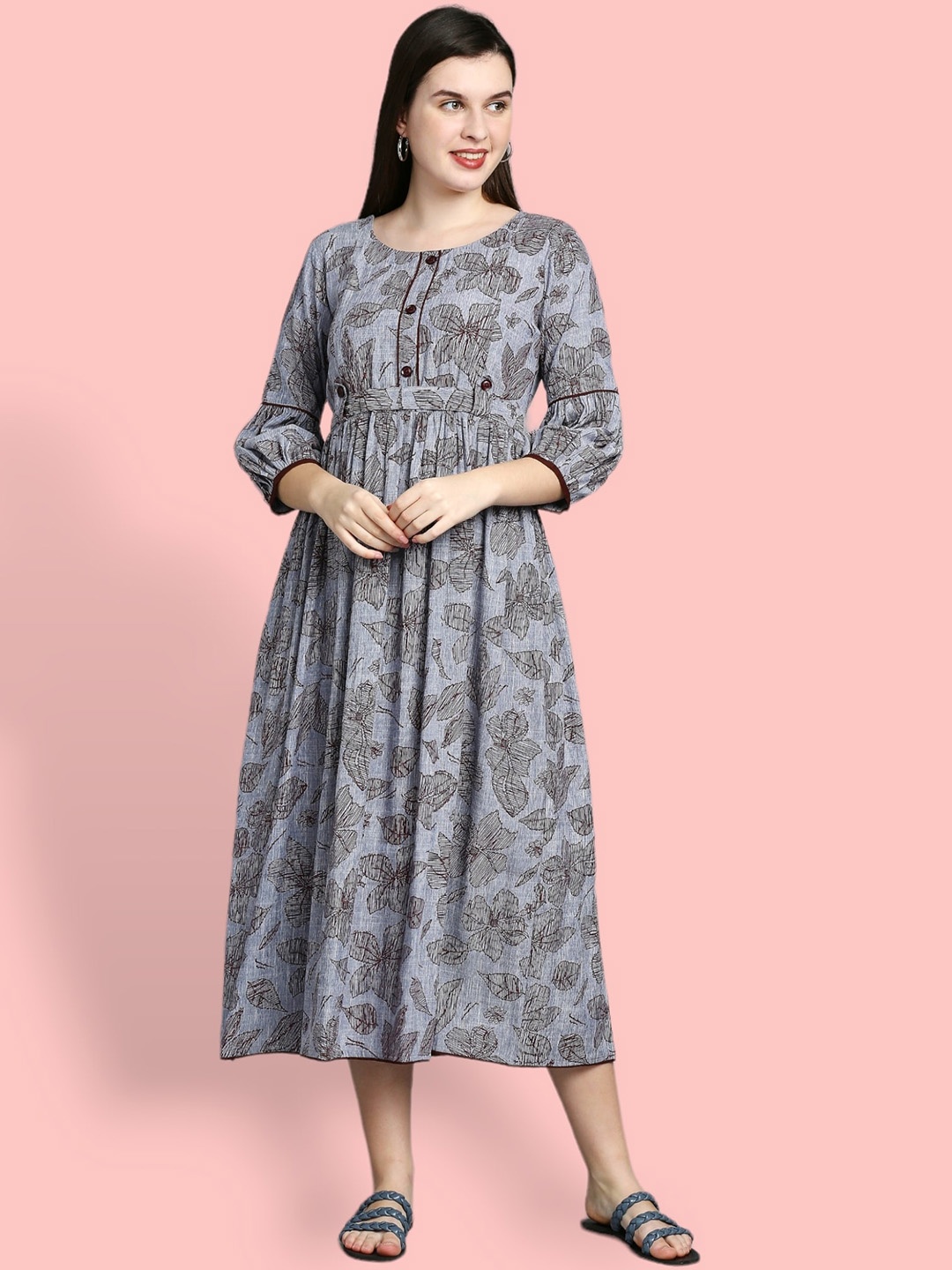 

True Shape Floral Printed Maternity A-Line Dress, Grey