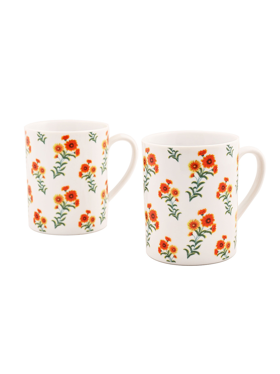 

Hitkari White & Green 2 Pieces Floral Printed Porcelain Matte Mugs - 220 ml Each