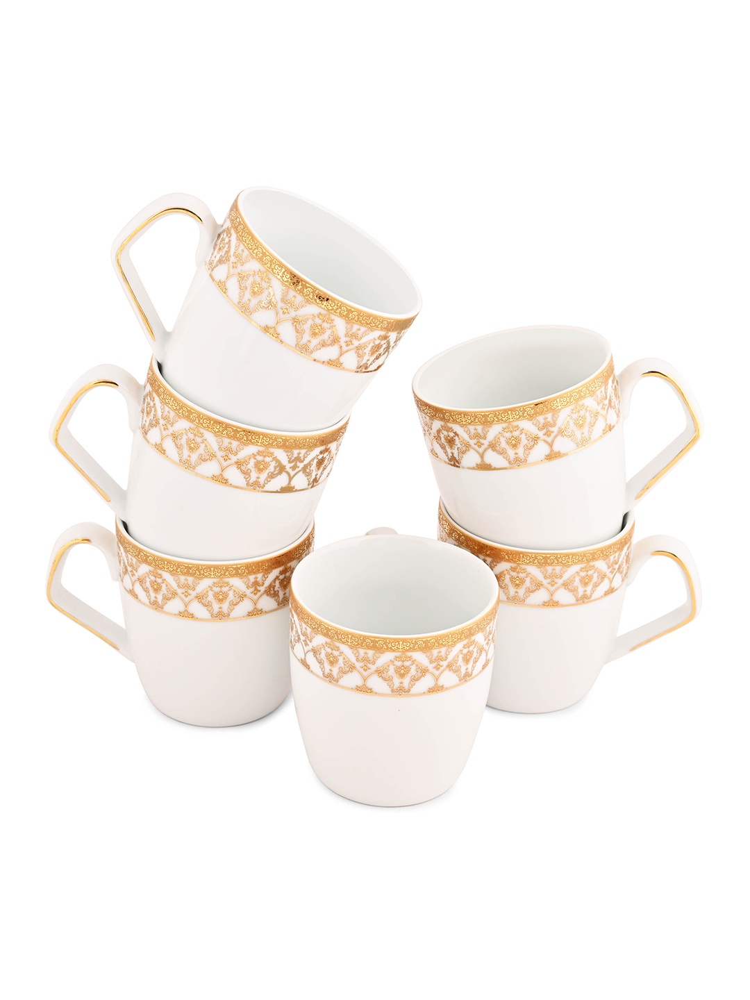 

Hitkari White & Gold Toned 6 Pieces Printed Porcelain Glossy Cups - 350 ML Each