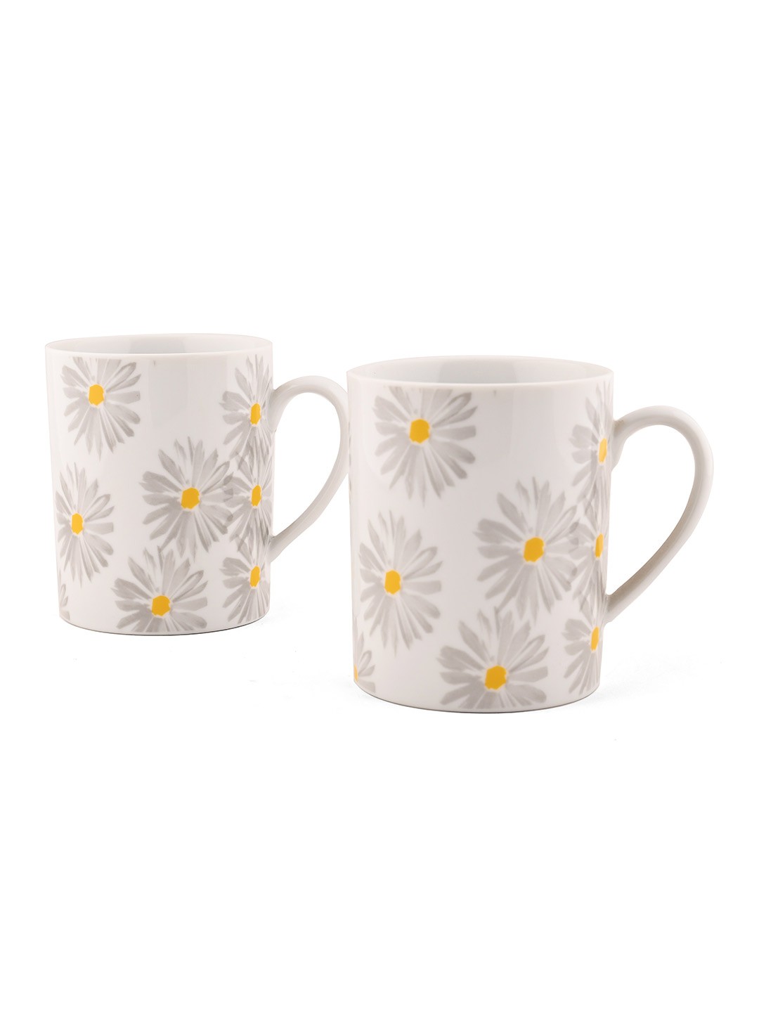 

Hitkari White & Grey 2 Pieces Floral Printed Porcelain Glossy Mugs - 220 ML Each