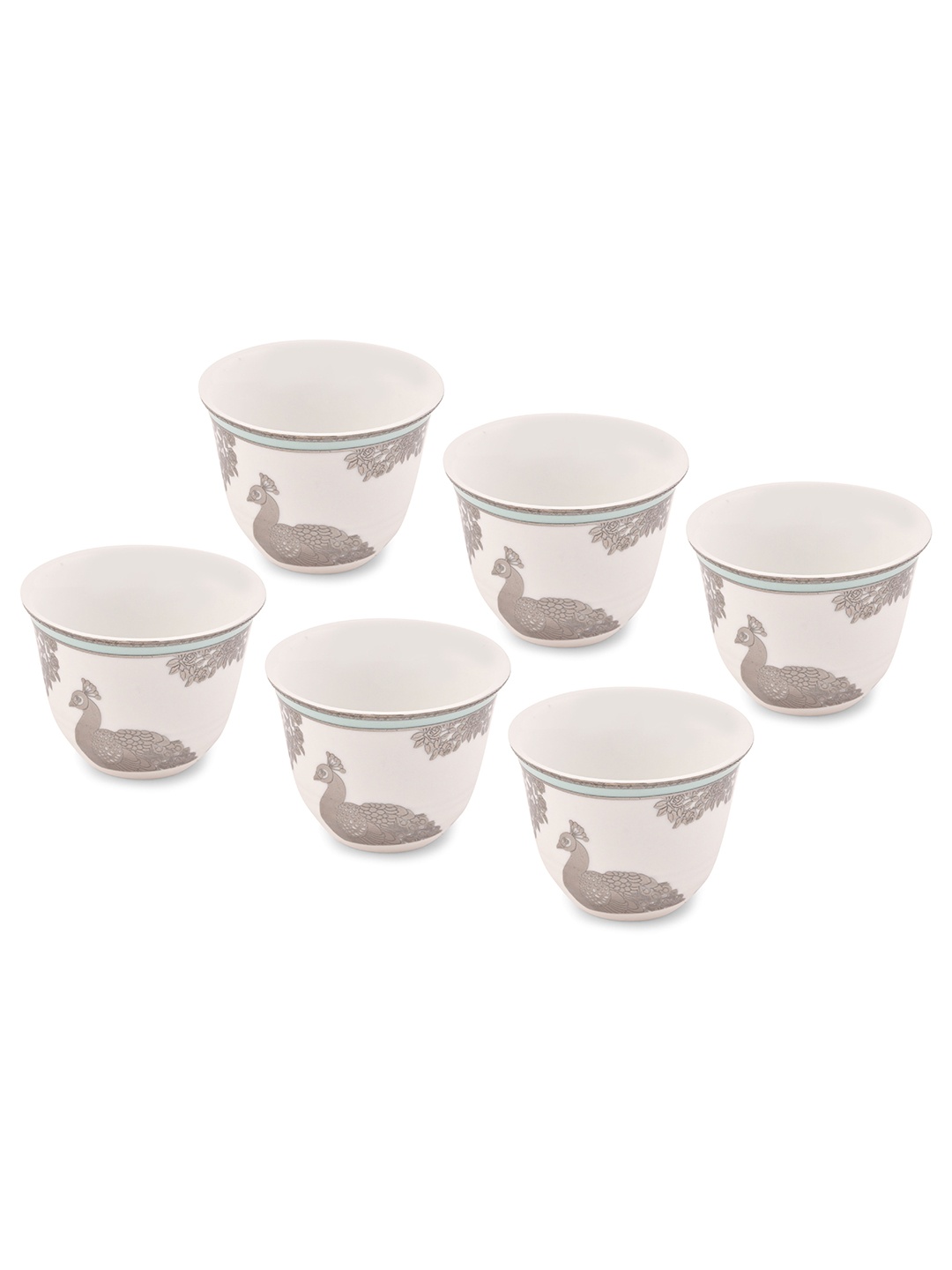 

Hitkari White & Grey 6 Pieces Printed Porcelain Matte Cups and Saucers - 75 ML Each
