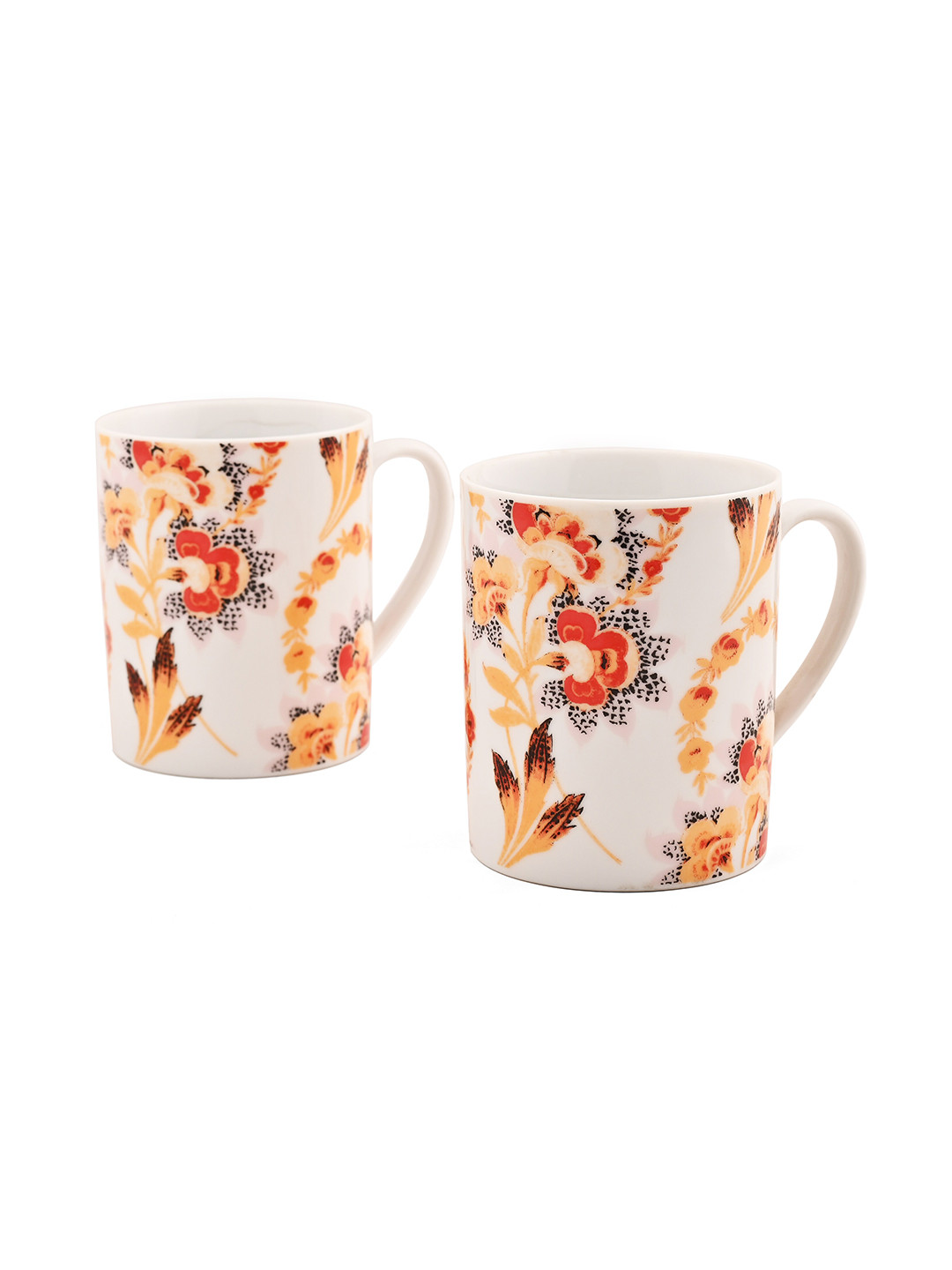

Hitkari White & Cream 2 Pieces Floral Printed Porcelain Glossy Mugs - 220 ML Each