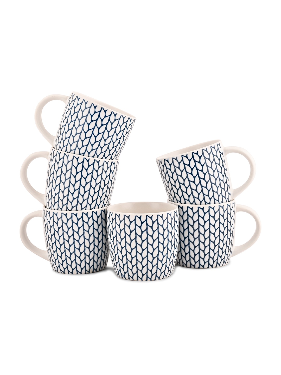 

Hitkari White & Blue 6 Pieces Floral Printed Porcelain Glossy Mugs - 350 ML Each
