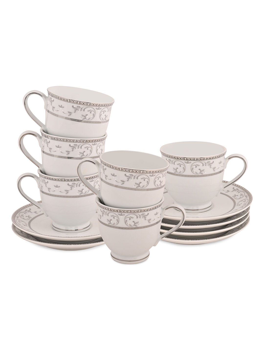 

Hitkari Set Of 6 White Printed Porcelain Glossy Cup and Saucer