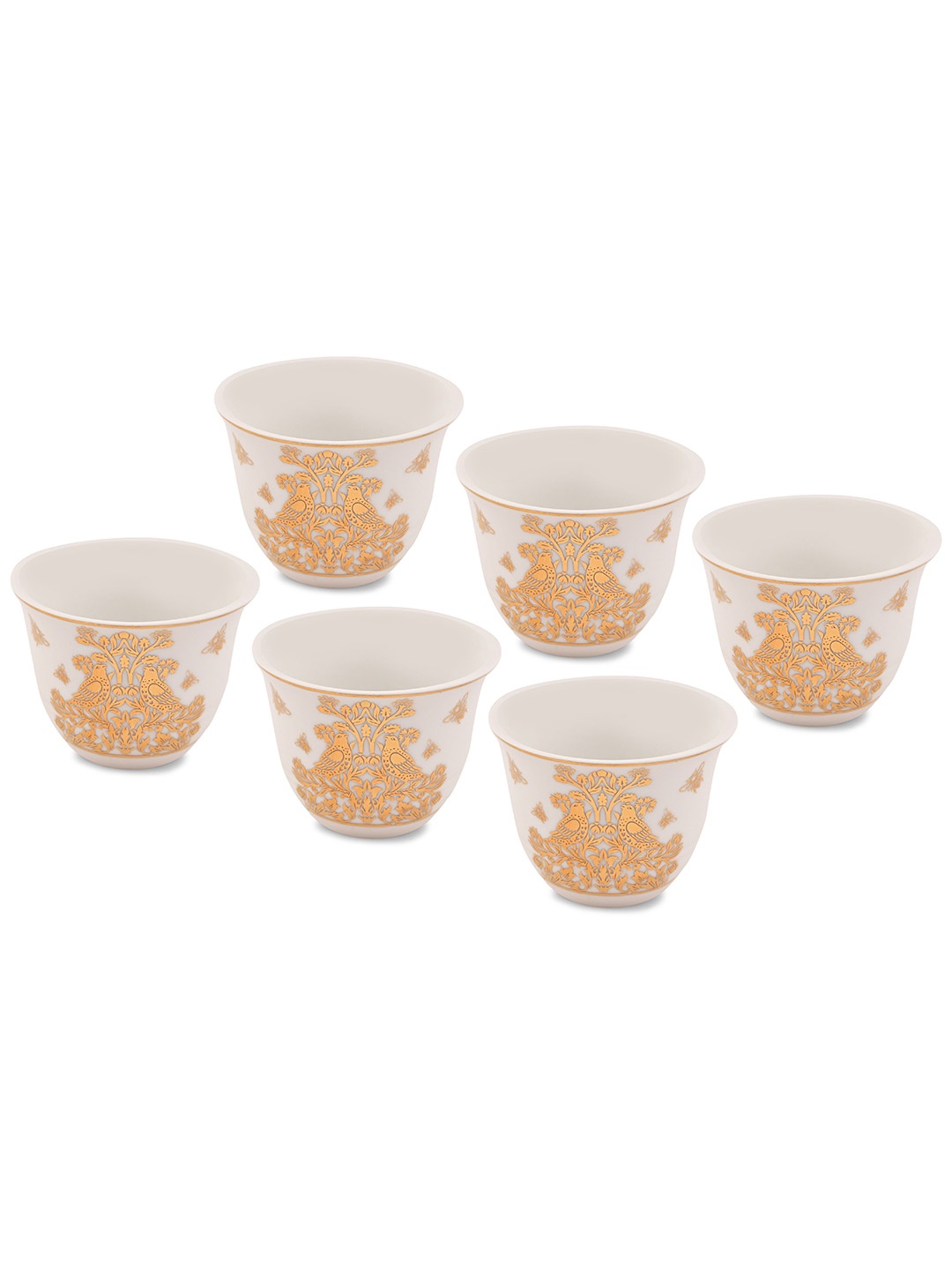 

Hitkari Gold-Toned 6 Pieces Printed Porcelain Glossy Cups 350 ml Each