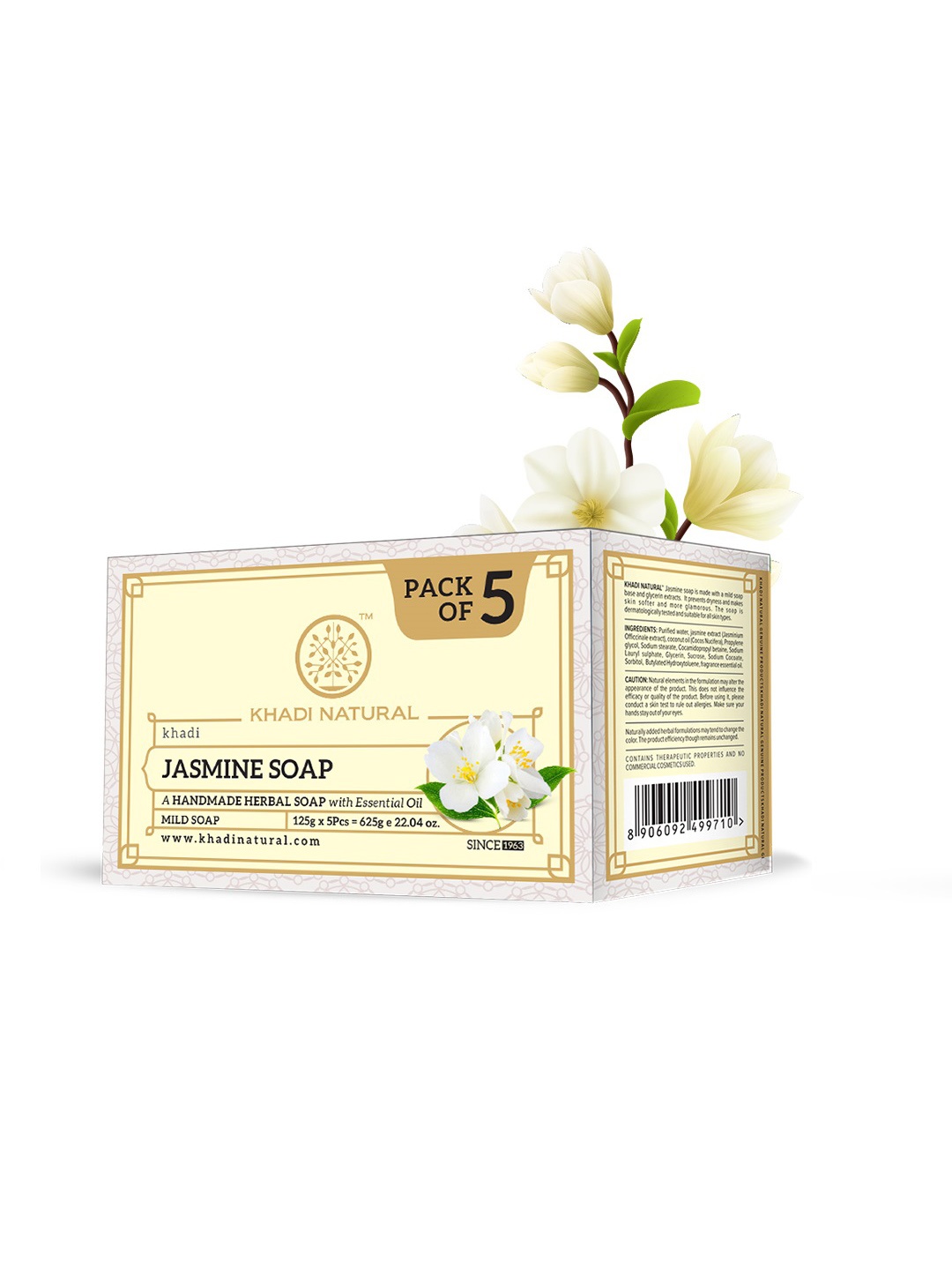 

Khadi Natural Set of 5 Jasmine Herbal Soap with Essential Oils - 125g each, Off white