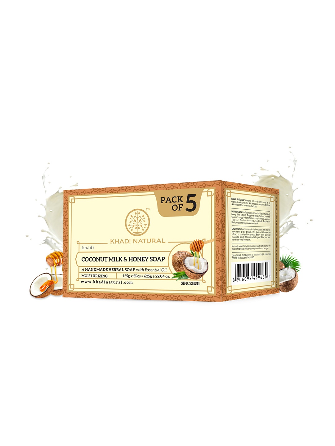 

Khadi Natural Set of 5 Coconut Milk & Honey Herbal Soap with Essential Oils - 125g each, Off white