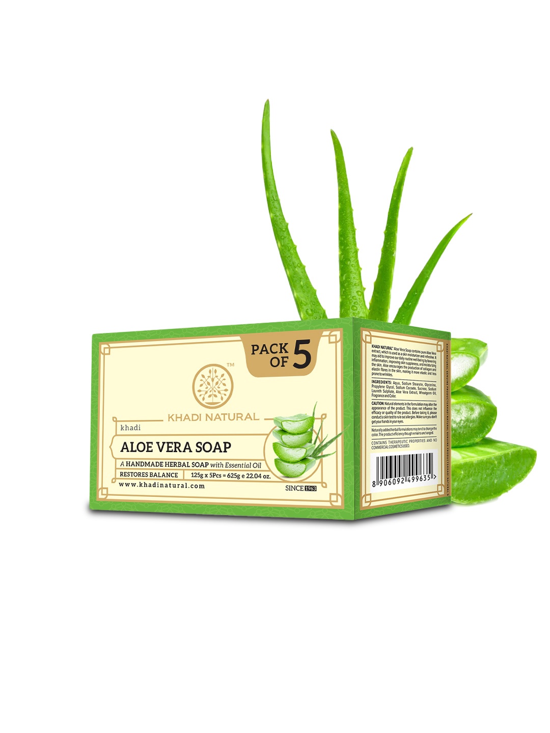 

Khadi Natural Set of 5 Aloe Vera Herbal Soap with Essential Oils - 125g each, Green