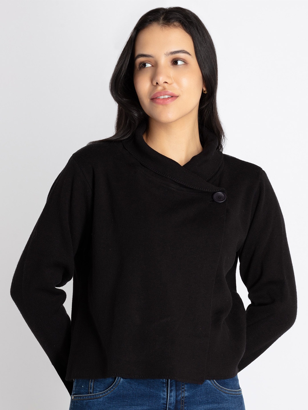 

Status Quo Ribbed Acrylic Pullover, Black