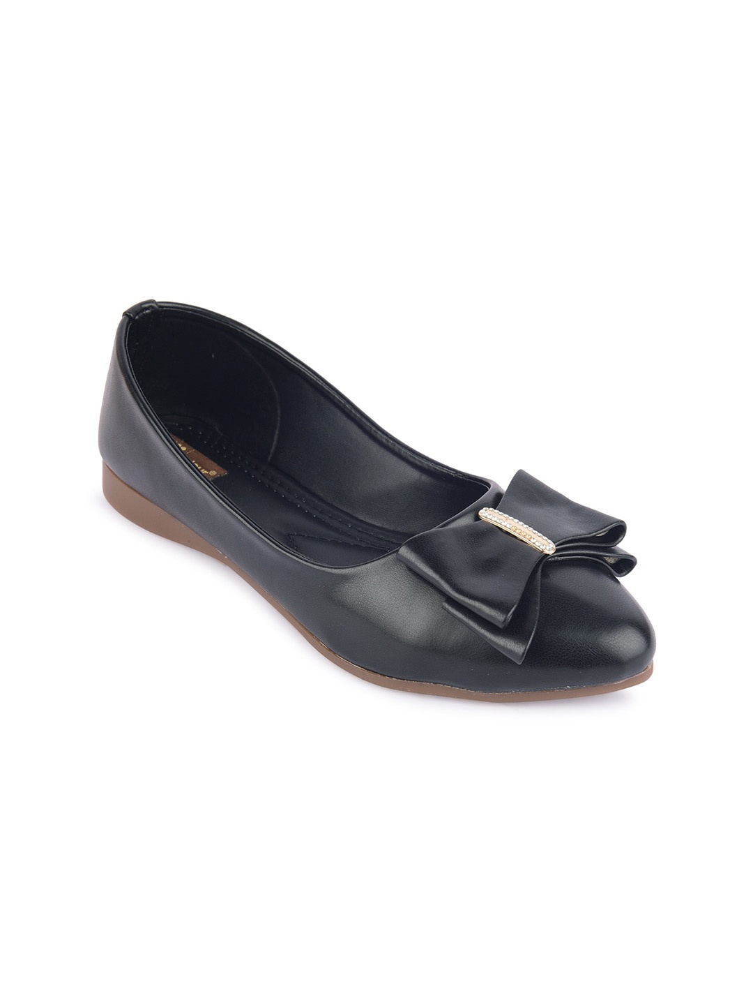 

DESI COLOUR Pointed Toe Ballerinas With Bows, Black