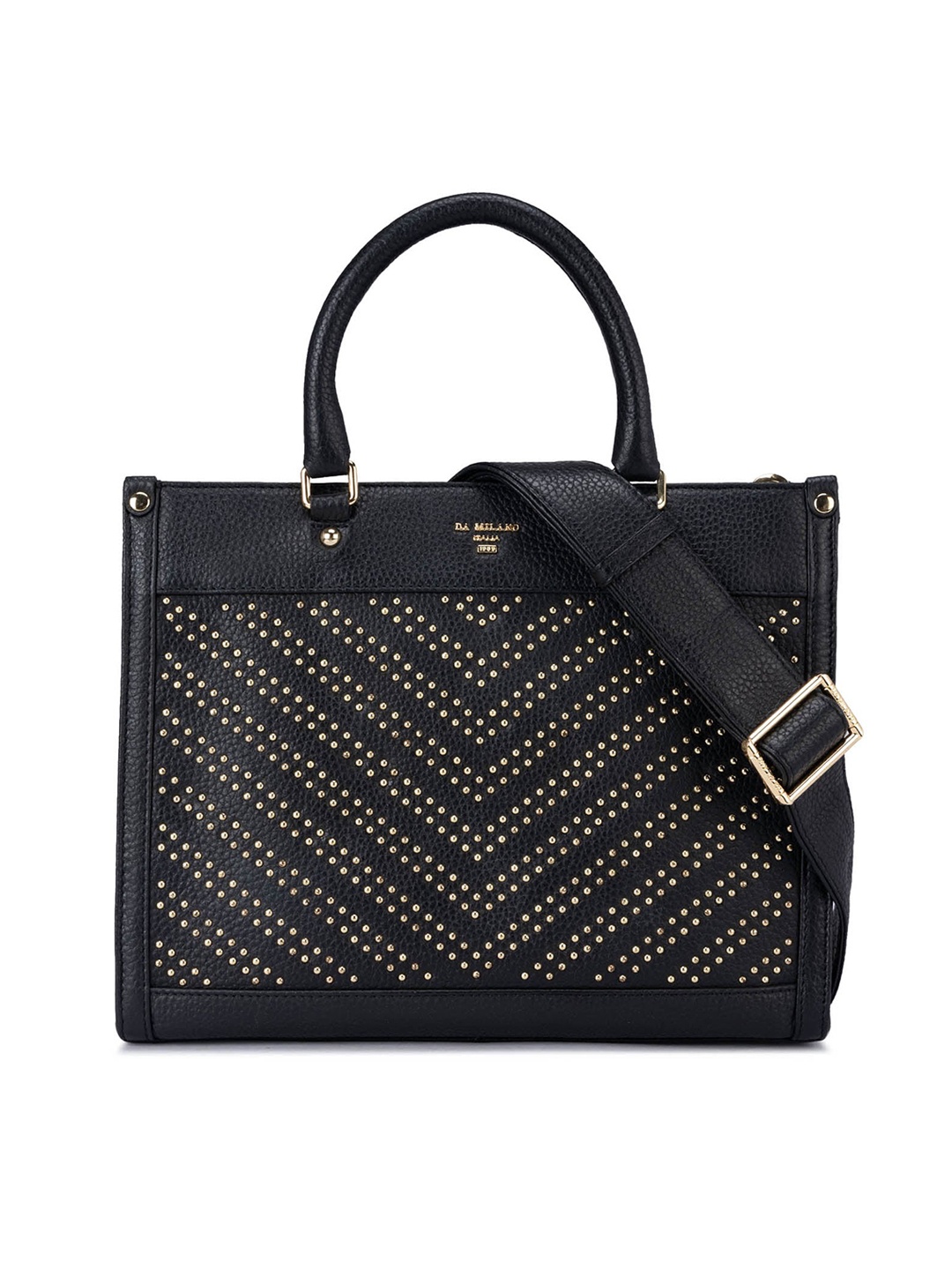 

Da Milano Embellished Leather Bucket Handheld Bag, Black