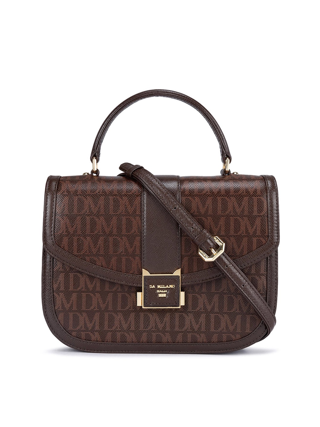 

Da Milano Textured Leather Structured Satchel Bag, Brown