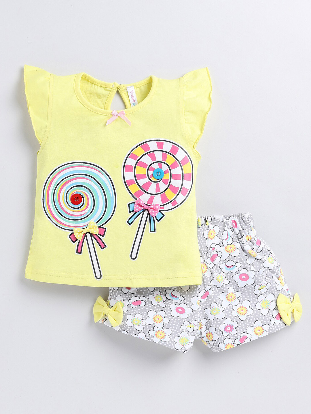 

Toonyport Girls Printed Pure Cotton T-shirt with Shorts, Yellow