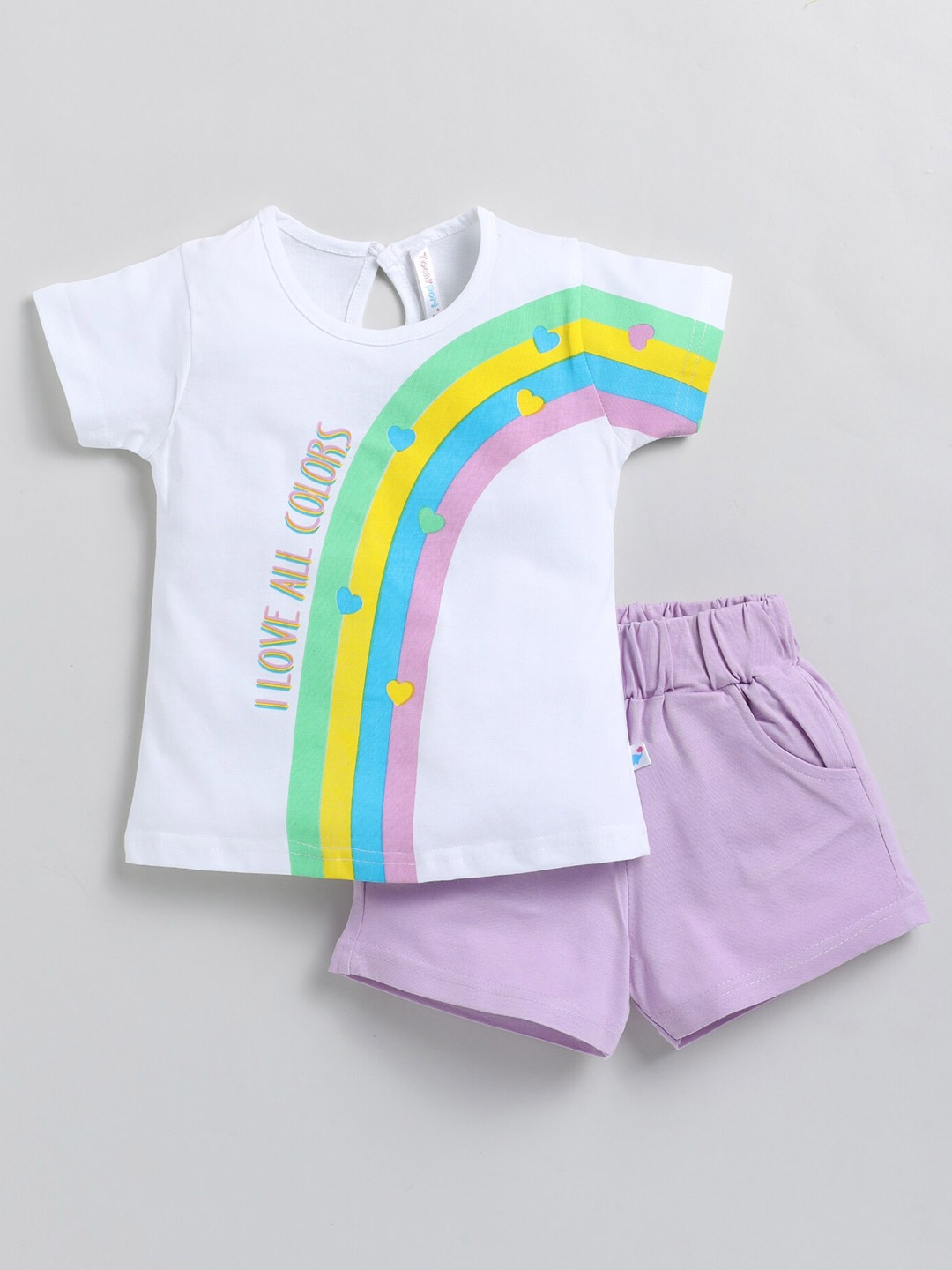 

Toonyport Girls Striped Pure Cotton T-shirt with Shorts, White