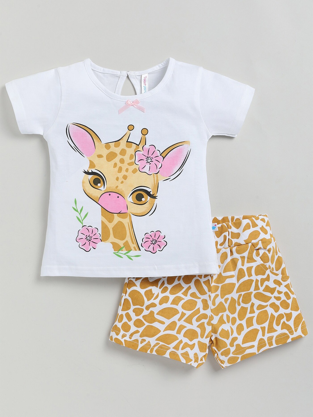 

Toonyport Girls Printed Pure Cotton T-shirt with Shorts, White