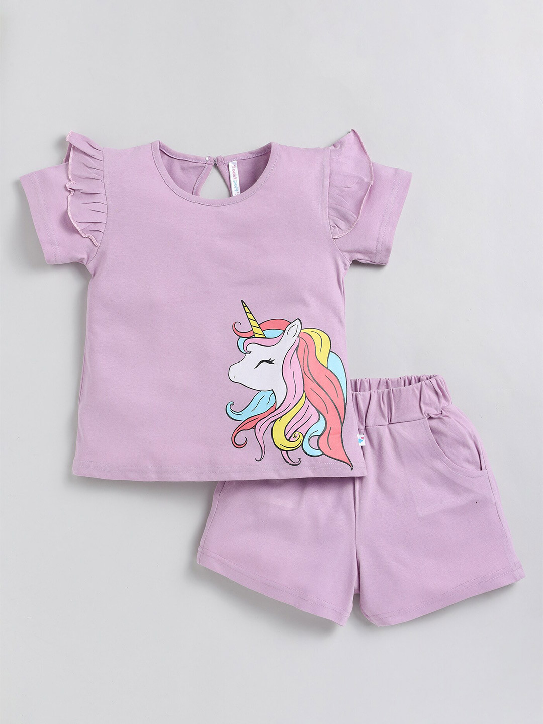 

Toonyport Girls Graphic Printed Pure Cotton T-shirt with Shorts, Lavender