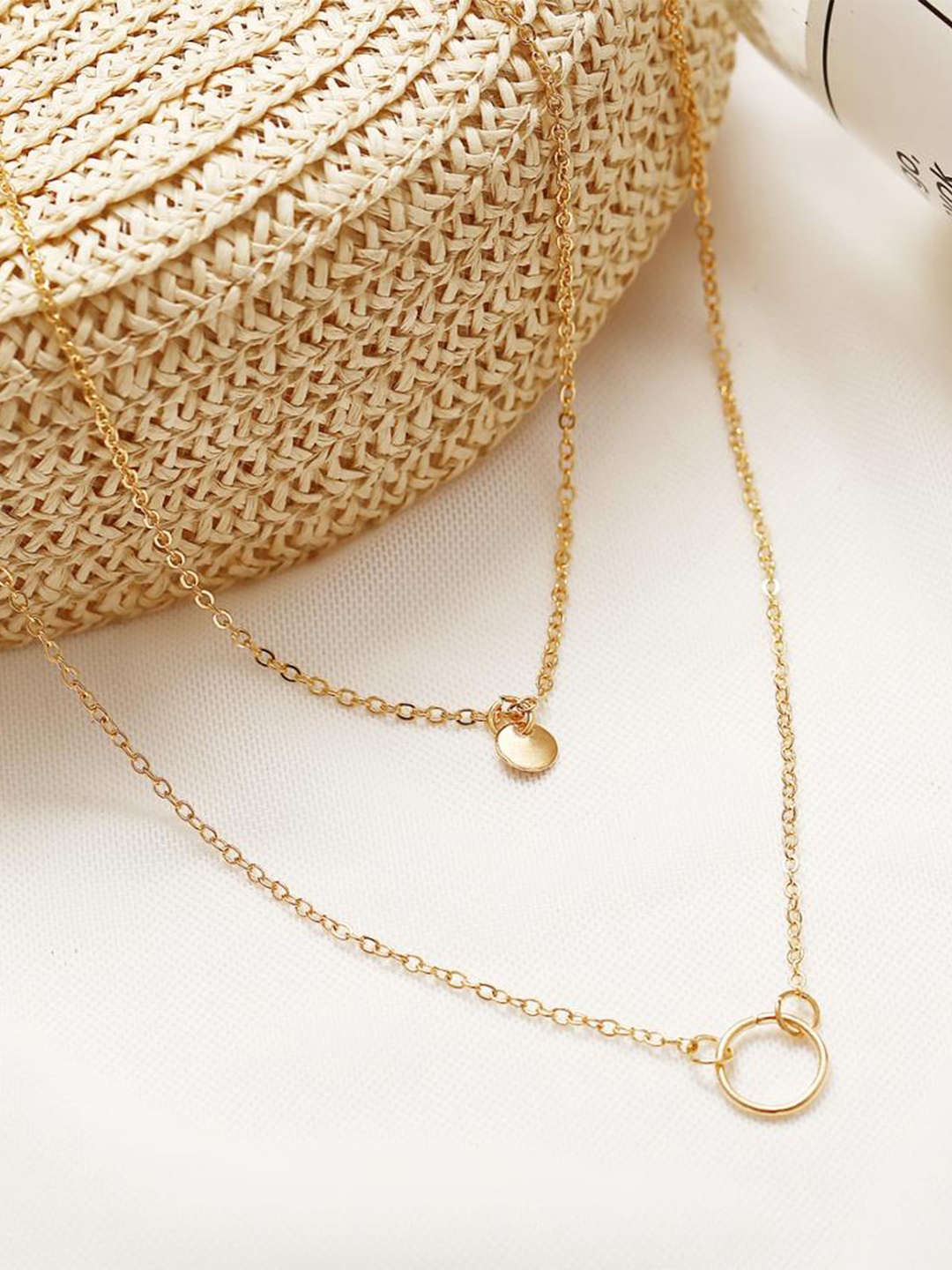 

Pinapes Unisex Gold-Plated Oxidised Multilayer Pendant Chain
