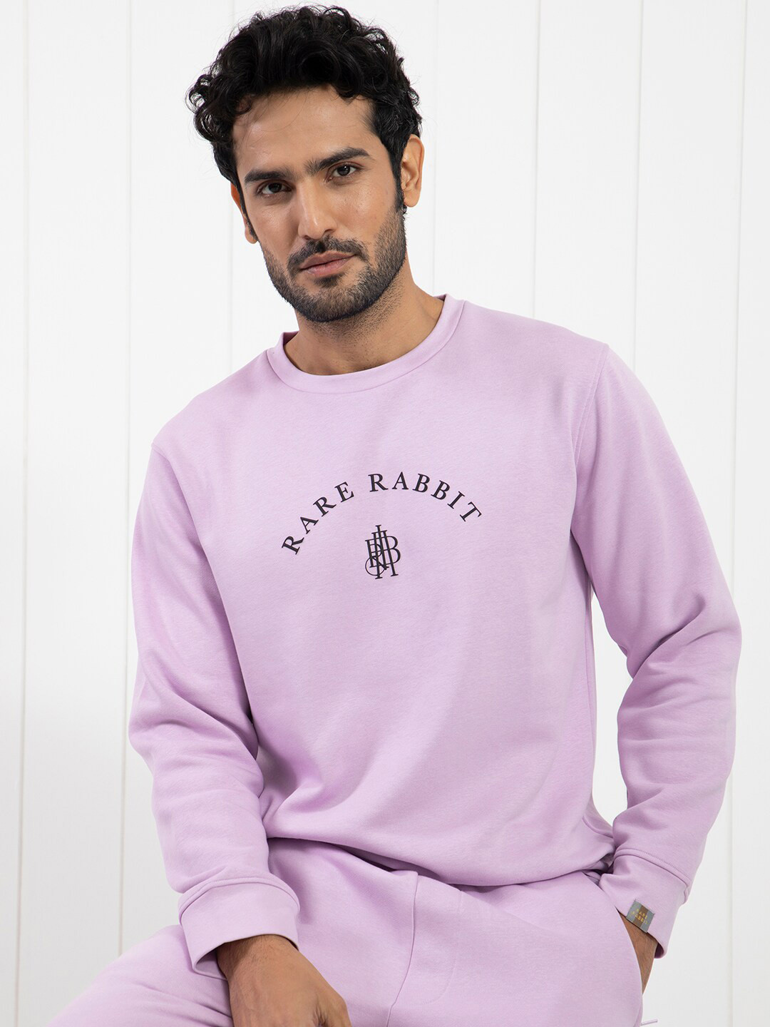 

RARE RABBIT Men Nomic Logo Print Round Neck Sweatshirt, Purple