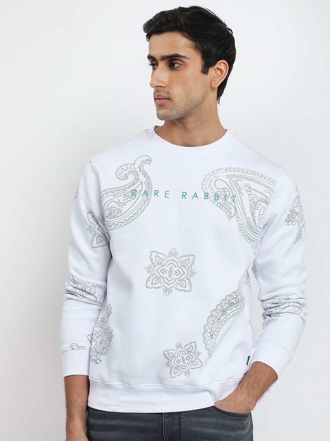 

RARE RABBIT Men Arloo Tribal Printed Sweatshirt, White