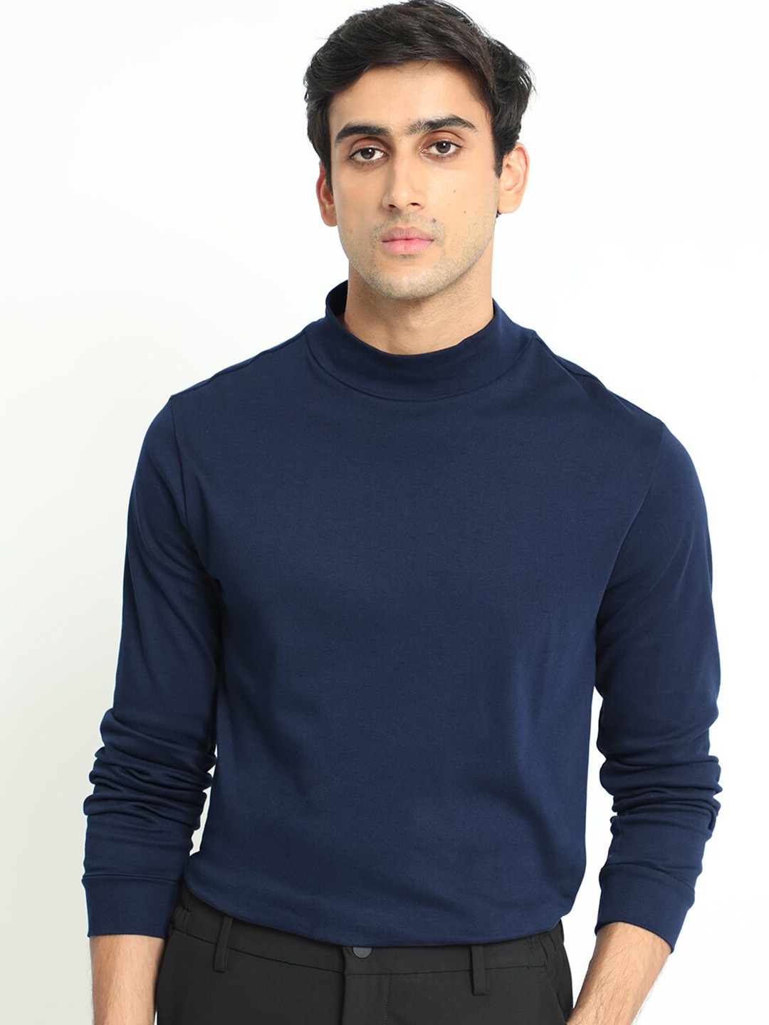 

RARE RABBIT Men Mania High Neck Sweatshirt, Navy blue