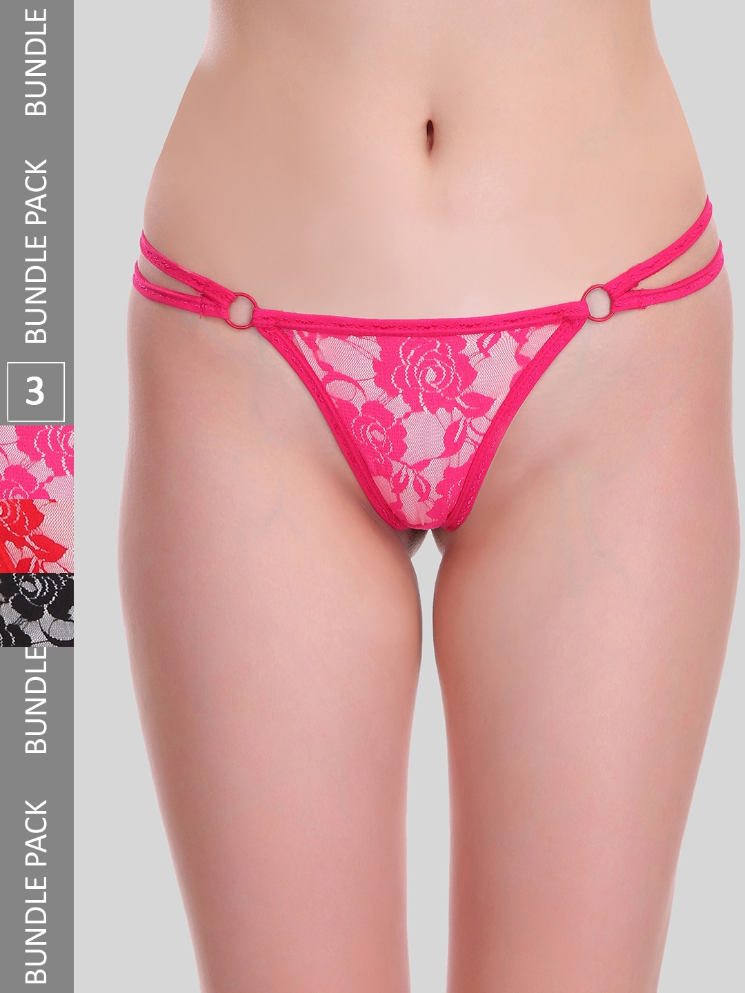 

SELFCARE Women Pack of 3 Embroidery Low Rise Thong Panties SN0684N, Pink