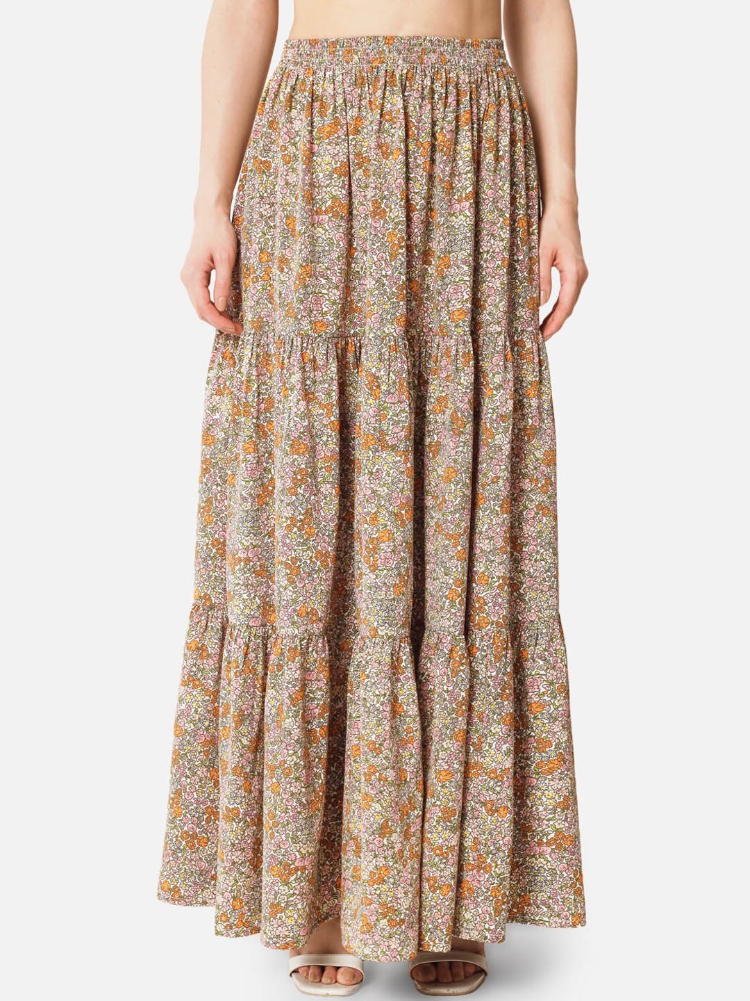 

BAESD Floral Printed Maxi Flared Skirt, Orange