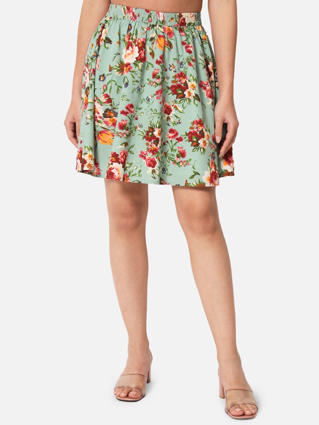 

BAESD Floral Printed Flared Skirt, Green