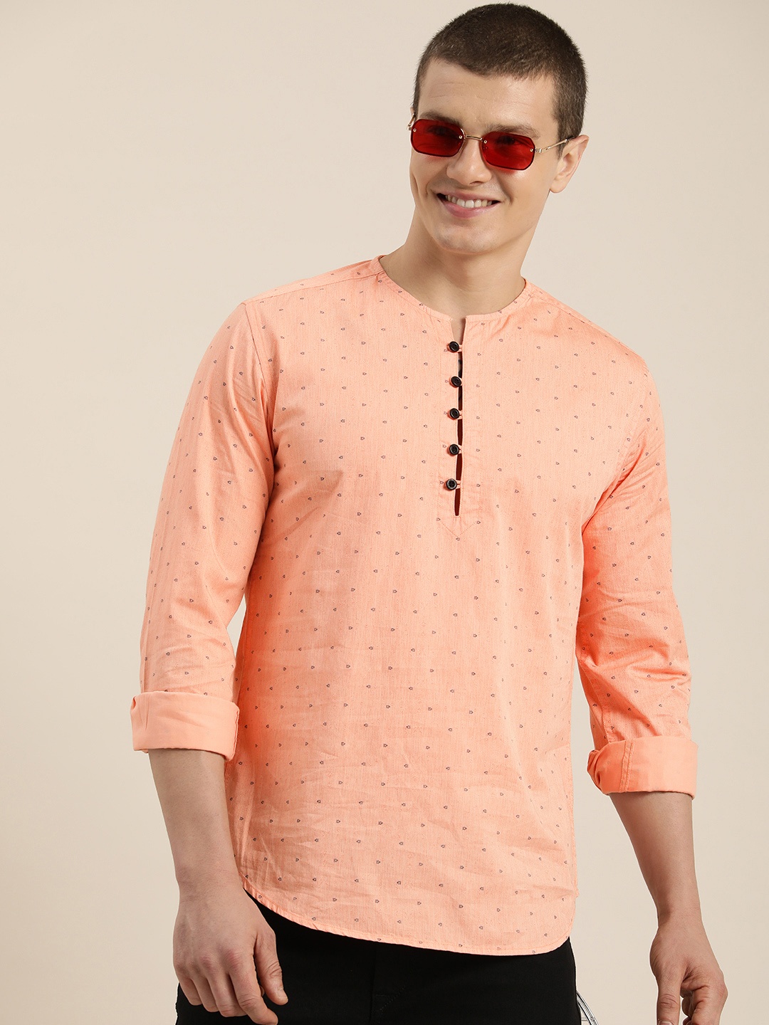 

HERE&NOW Men Slim Fit Opaque Printed Casual Shirt, Peach