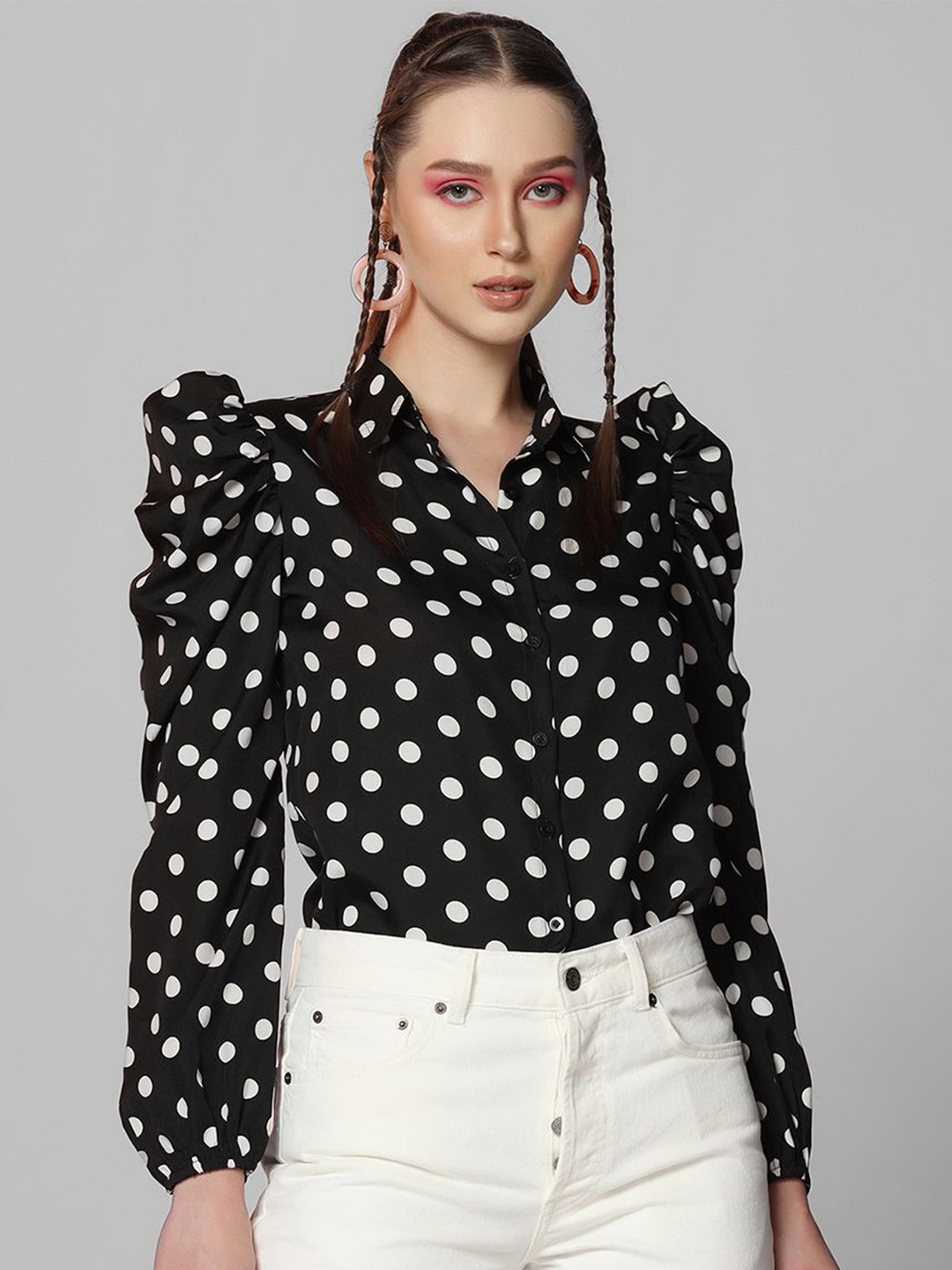 

Selvia Polka Dots Printed Casual Shirt, Black