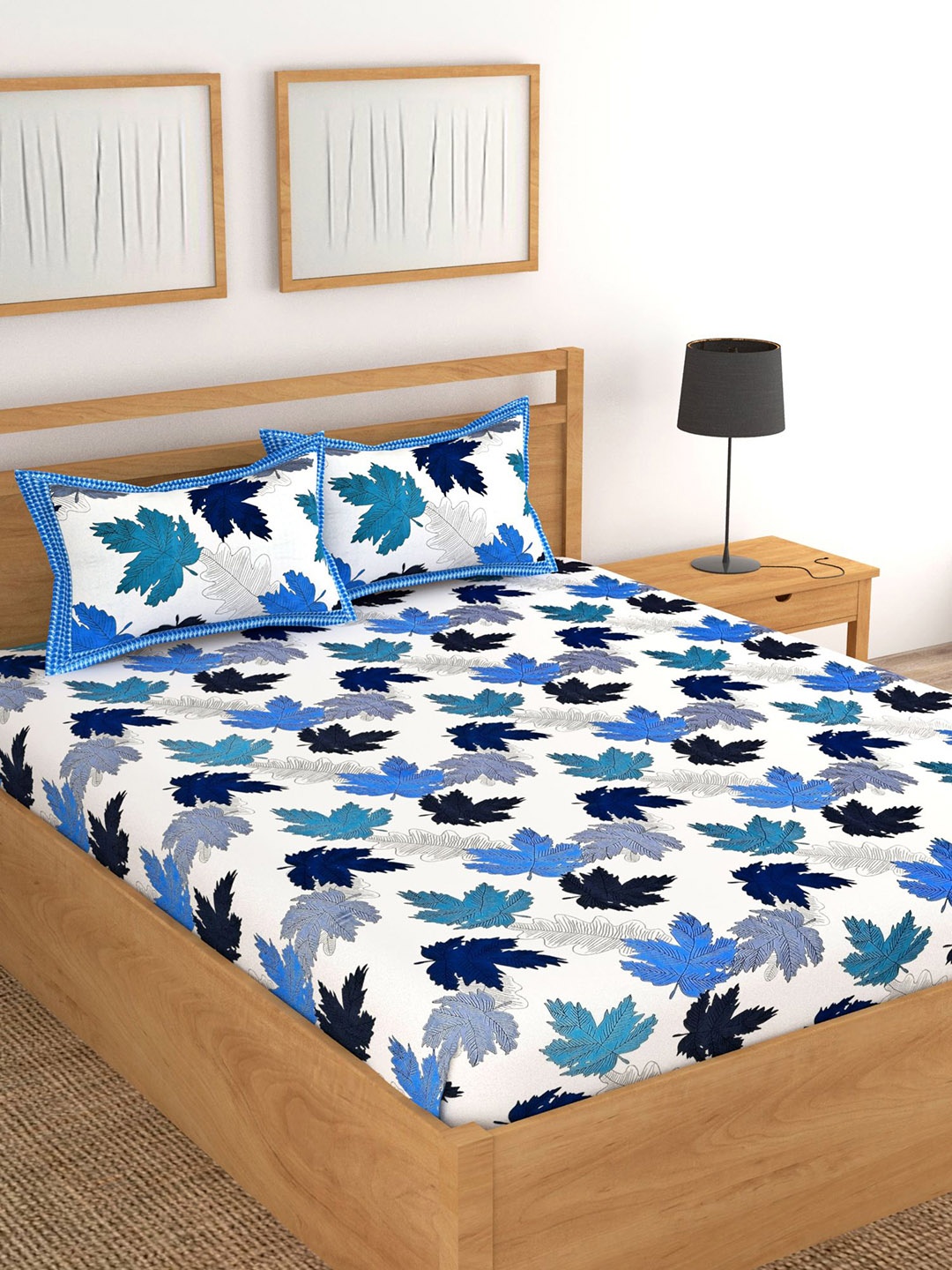 

Lali Prints Blue & White Printed Cotton 250 TC King Bedsheet with 2 Pillow Covers