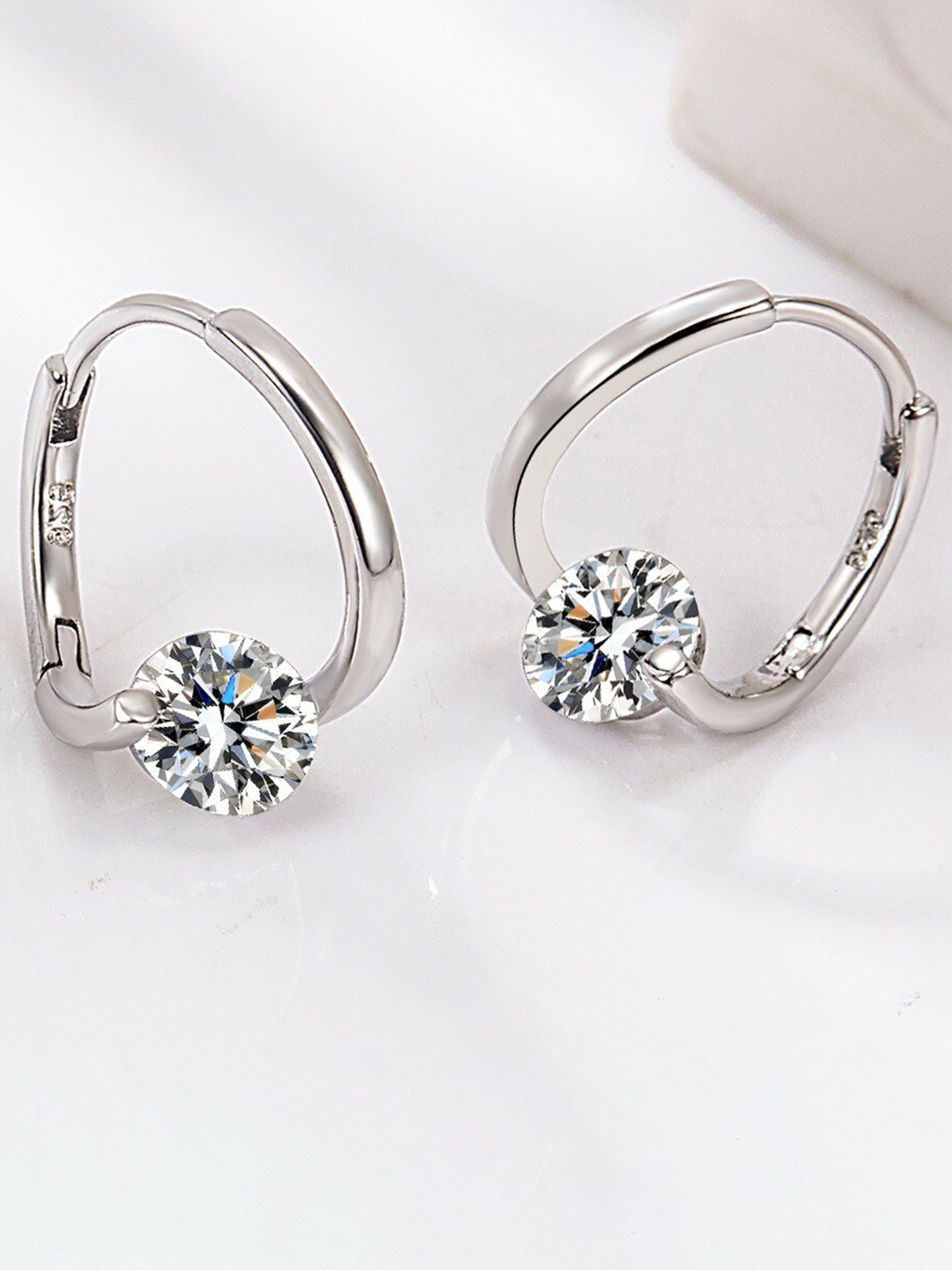 

MYKI Silver-Plated Cubic Zirconia-Studded Triangular Studs Earrings