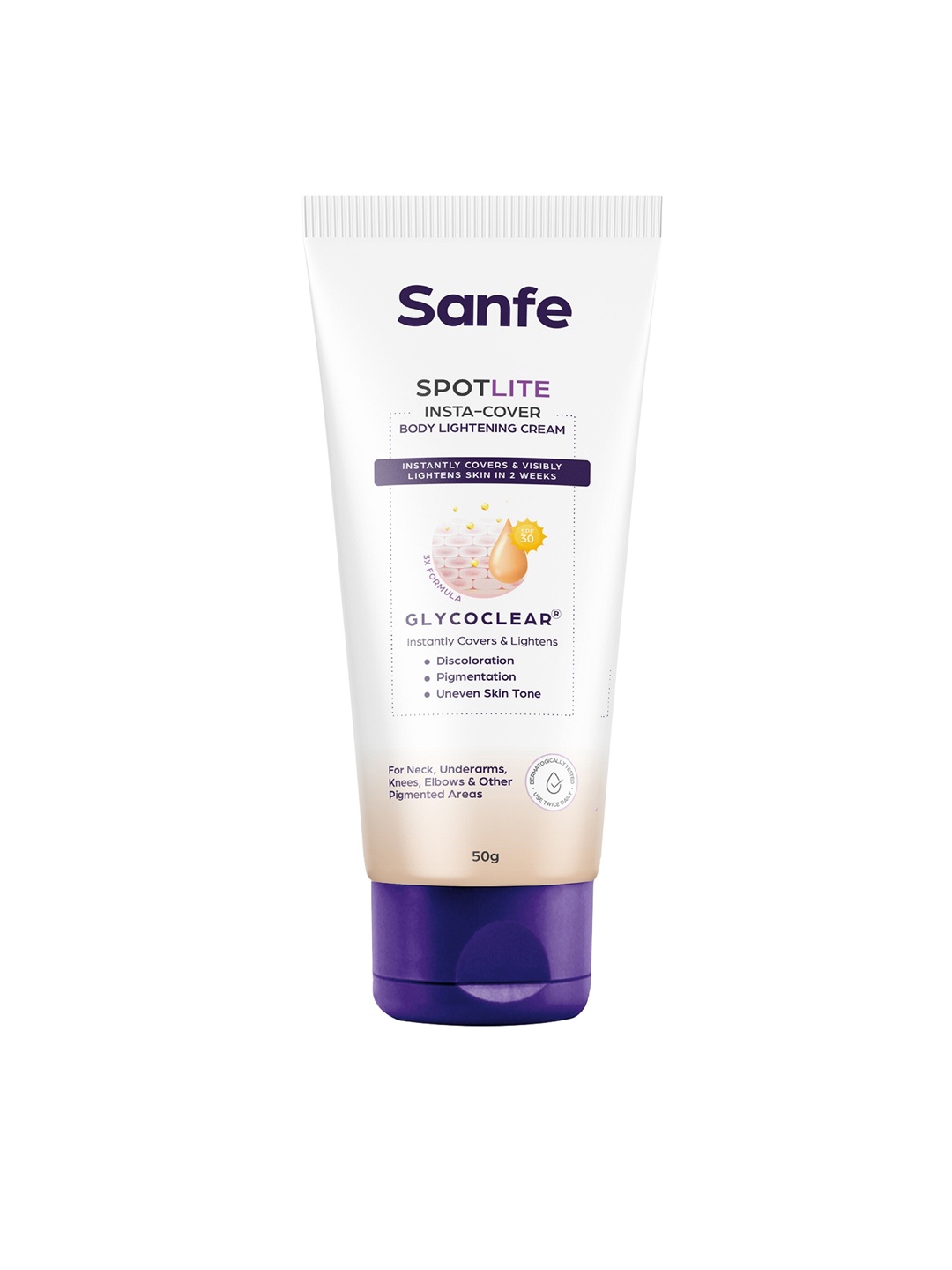 

Sanfe Spotlite Insta-Cover Body Lightening Cream For Dark Underarms SPF 30 - 30g, White