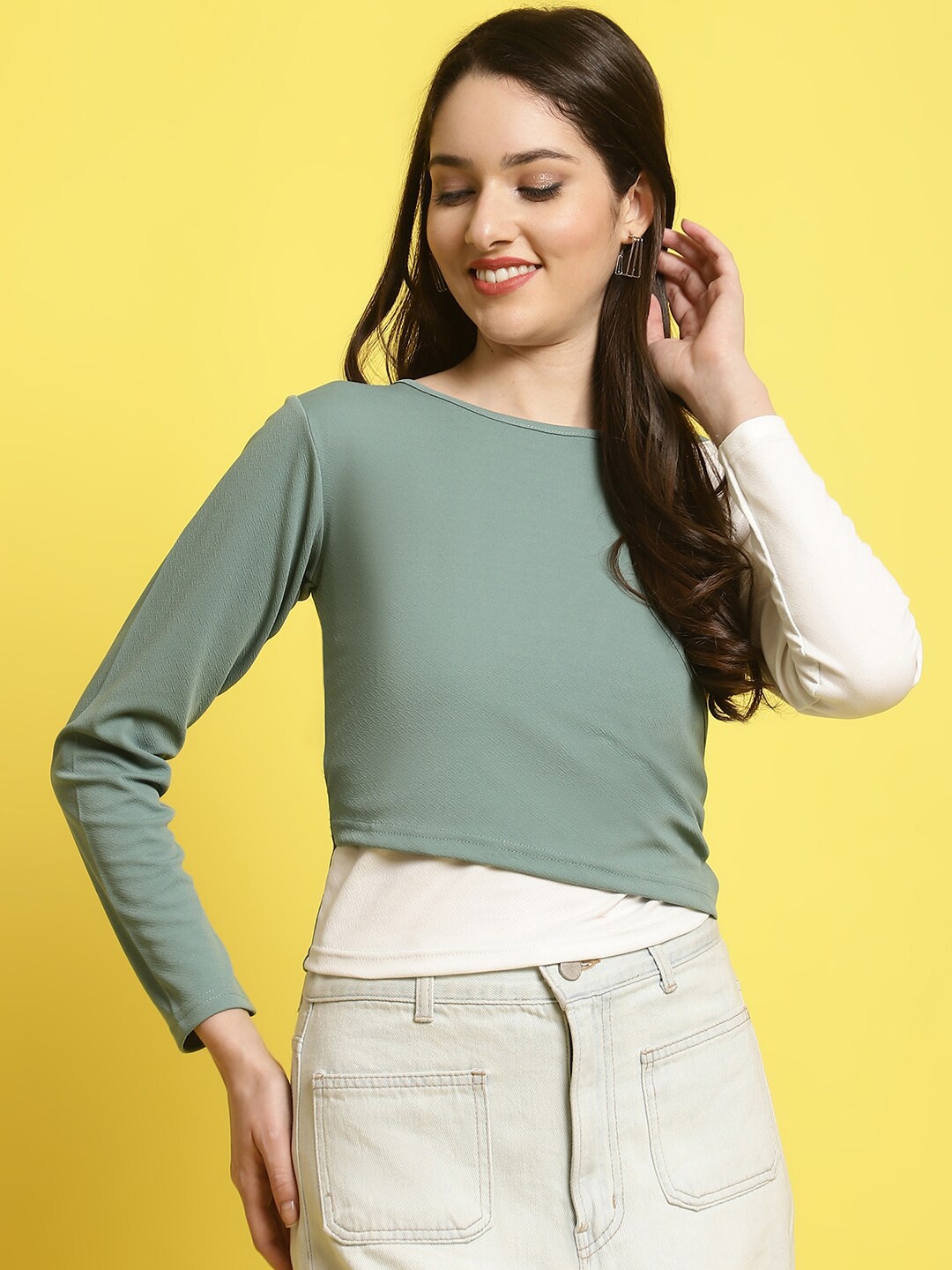 

Fabflee Colourblocked Layered Top, Green