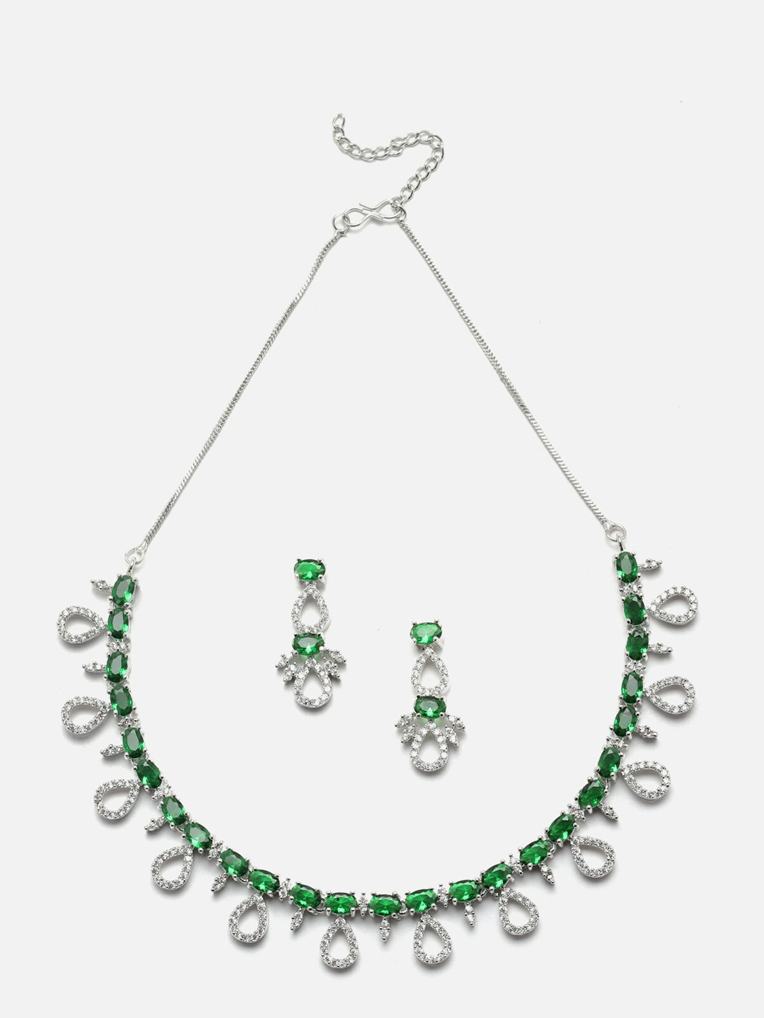 

Anouk Rhodium-Plated American Diamond-Studded Jewellery Set, Silver