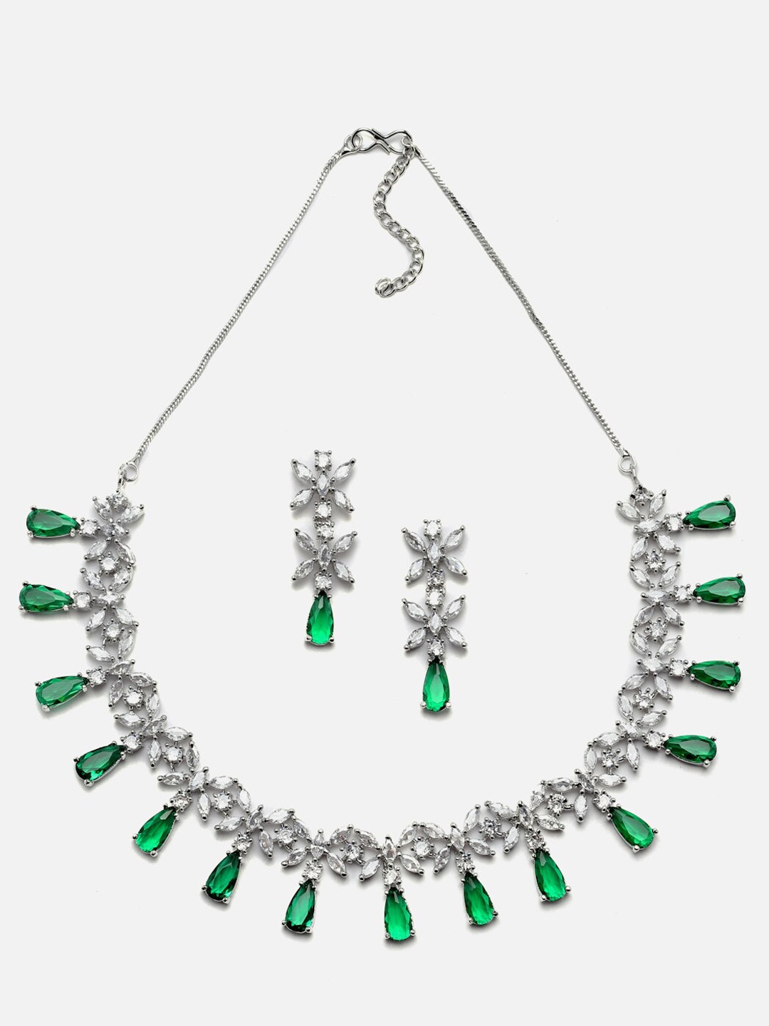 

Anouk Rhodium-Plated American Diamond Studded Necklace & Earrings, Silver