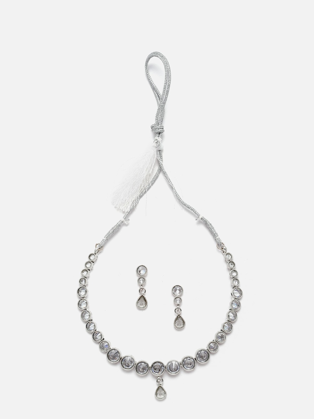 

Anouk Silver-Plated AD-Studded Oxidised Necklace & Earrings