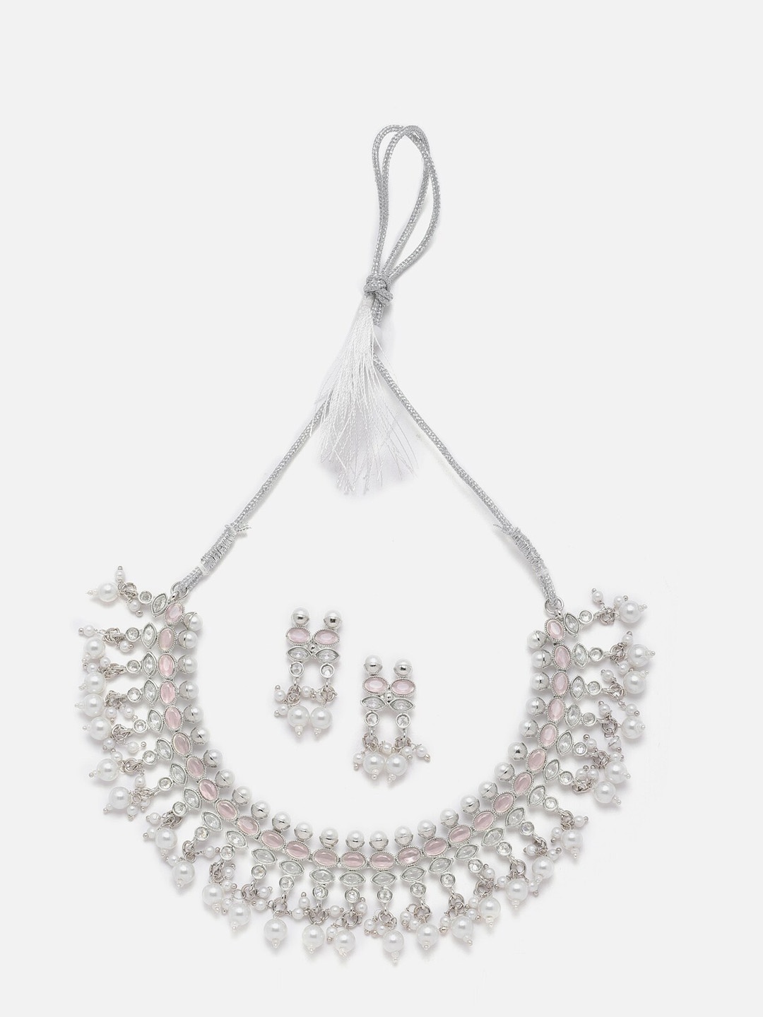 

Anouk Oxidised Silver-Plated American Diamond & White Pearl Studded Jewellery Set