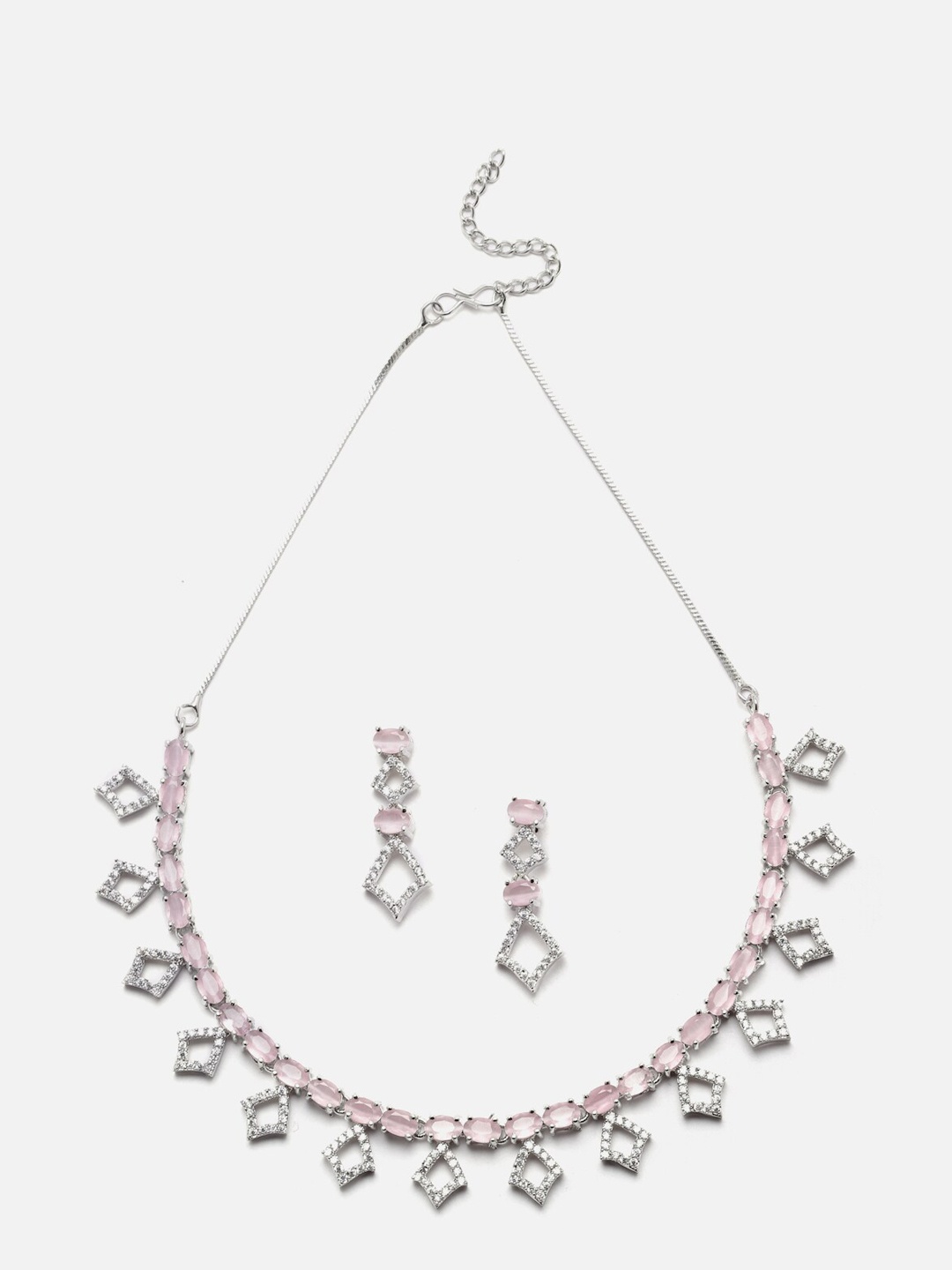 

Anouk Rhodium-Plated American Diamond Studded Necklace & Earrings, Silver