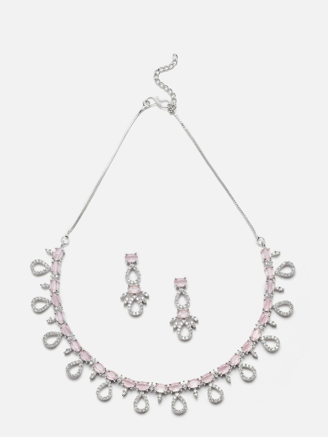 

Anouk Rhodium-Plated American Diamond-Studded Jewellery Set, Silver