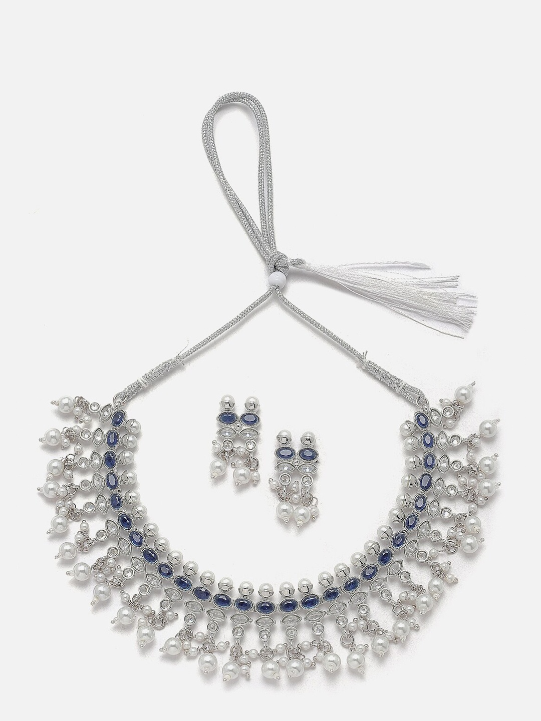

Anouk Oxidised Silver-Plated American Diamond Necklace & Earrings