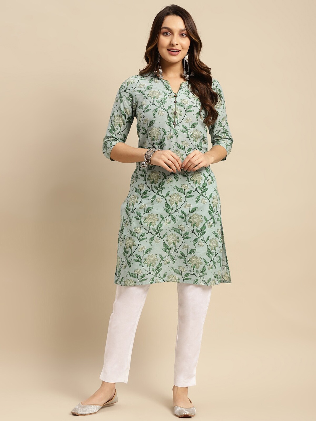 

Rangita Floral Printed Cotton Kurta, Green